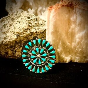 Vintage 1" Zuni Pin/Pendant/Brooch:Sterling Silver/ Sleeping Beauty Turquoise